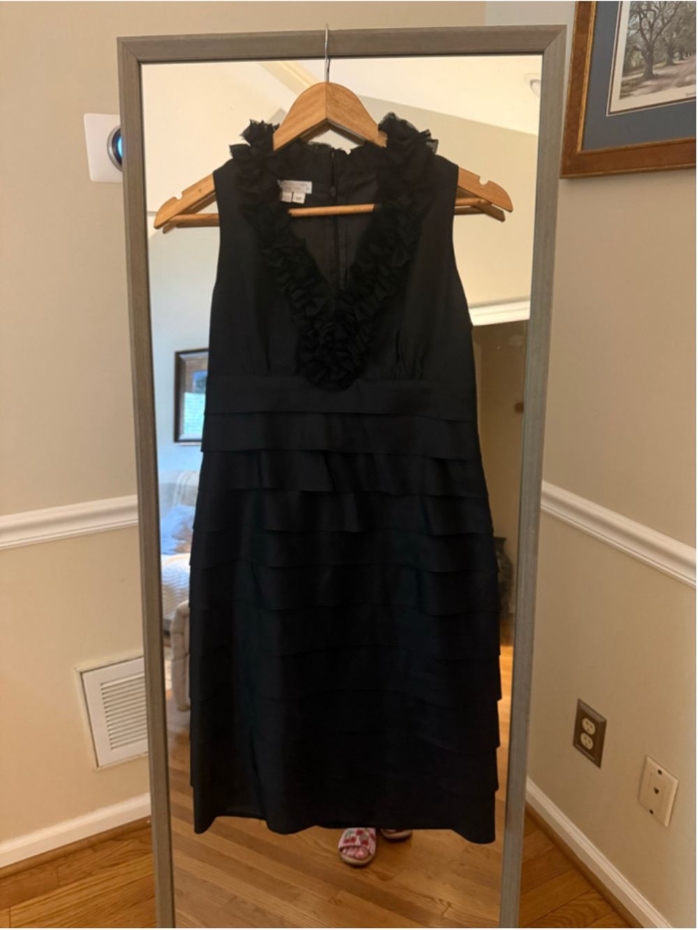 Women's London Times Black Ruffled Tiered Midi Dress Size 6P